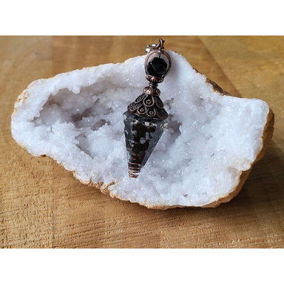 Pendule type "Orgonite" en Obsidienne