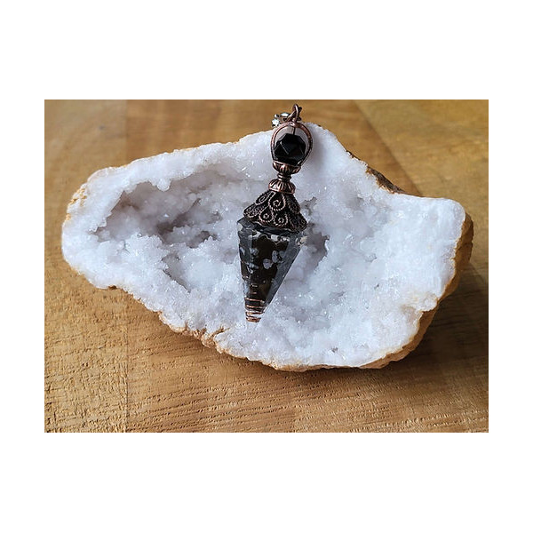 Pendule type "Orgonite" en Obsidienne