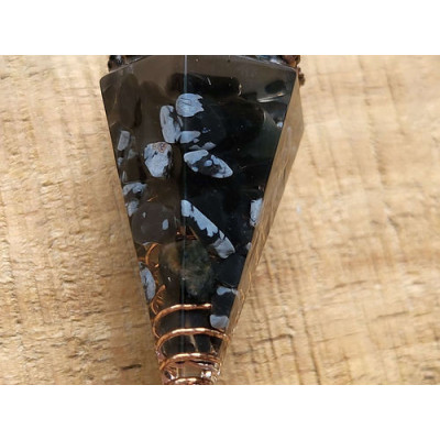 Pendule type "Orgonite" en Obsidienne flocon de Neige