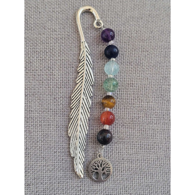 Marque pages 7 chakras pierres naturelles et Arbre de vie de 8 cm