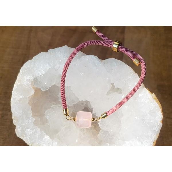 Bracelet cordon coulissant Quartz rose