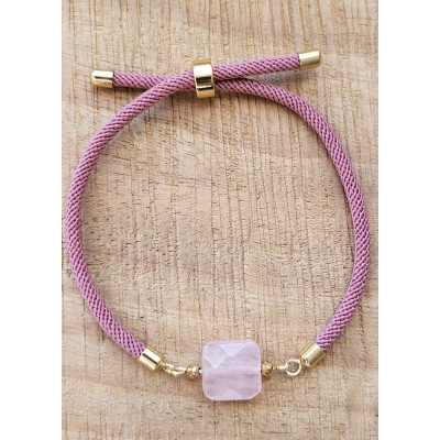 Bracelet cordon coulissant Quartz rose