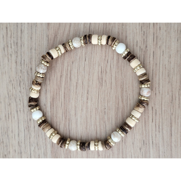 Bracelet bois de coco et pierres naturelles