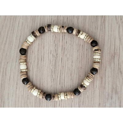 Bracelet bois de coco et pierres naturelles