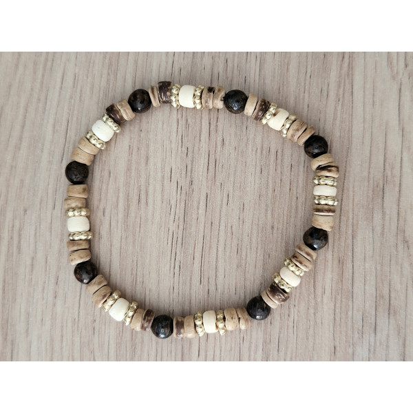 Bracelet bois de coco et pierres naturelles