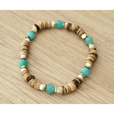 Bracelet bois de coco et pierres naturelles