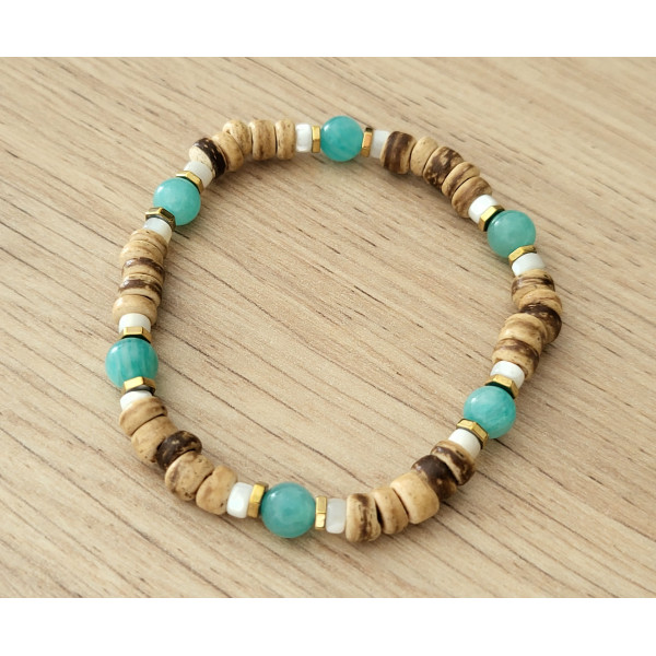 Bracelet bois de coco et pierres naturelles