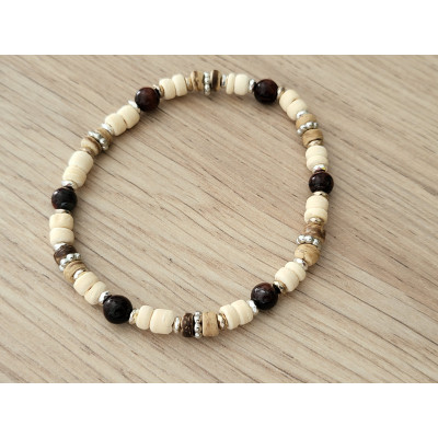 Bracelet bois de coco et pierres naturelles