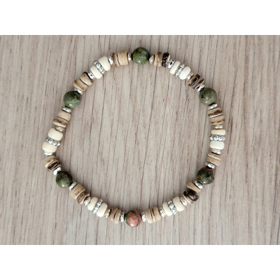 Bracelet bois de coco et pierres naturelles