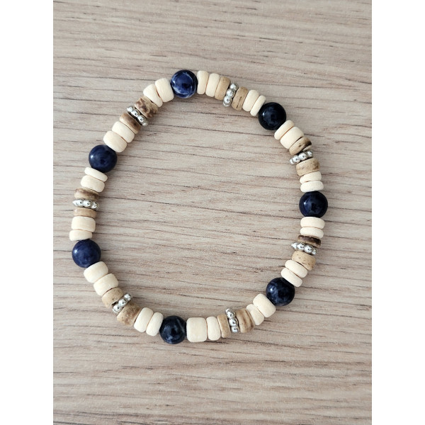 Bracelet bois de coco et pierres naturelles