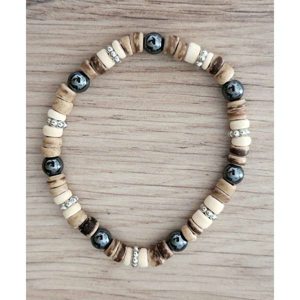 Bracelet bois de coco et pierres naturelles