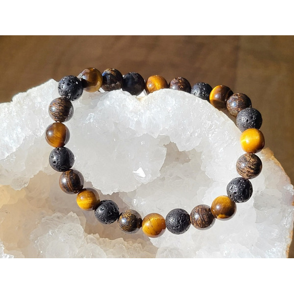 Bracelet pierres de lave, œil de tigre  et Bronzite