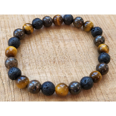 Bracelet pierres de lave, œil de tigre  et Bronzite