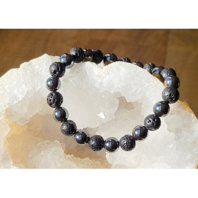 Bracelet pierres de lave et Hématite