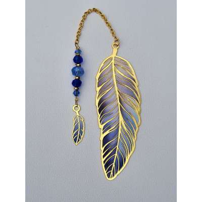 Marque page doré Plume bleu