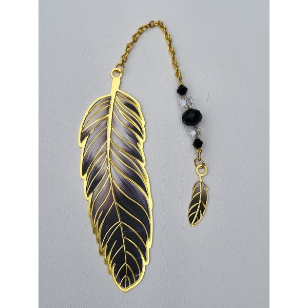 Marque page doré Plume noir