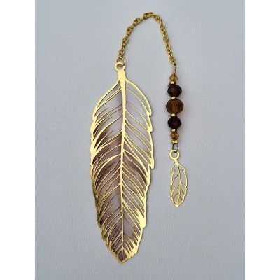 Marque page doré Plume beige