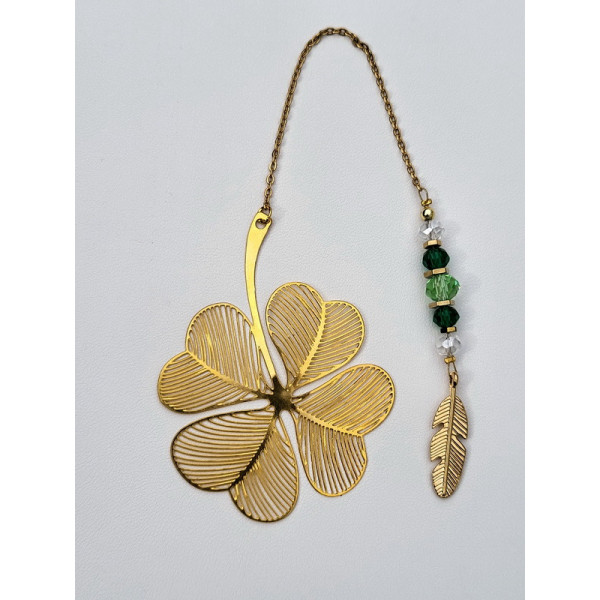 Marque page doré trèfle à quatre feuille