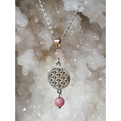 Collier Fleur de vie argent et Rhodonite