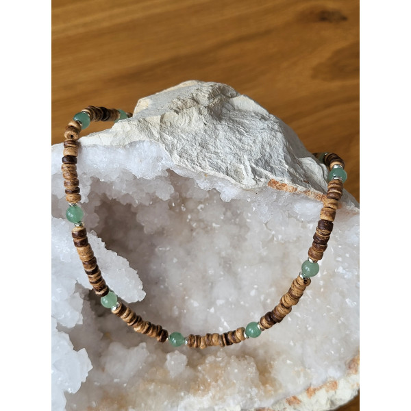 Collier en bois de coco et Aventurine