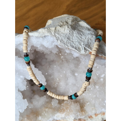 Collier en bois de coco et Amazonite