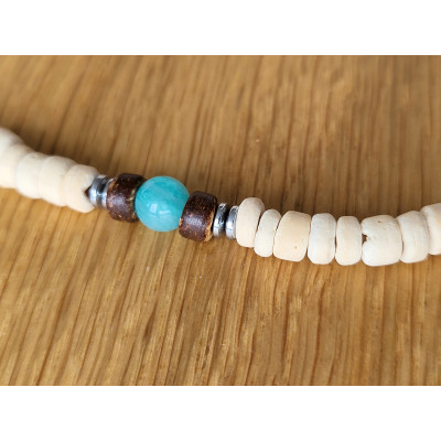 Collier en bois de coco et Amazonite