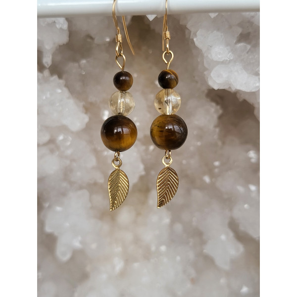 Boucles d'oreilles Gold Filled Oeil de tigre et Citrine
