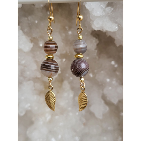 Boucles d'oreilles Gold Filled et Agate du Botswana