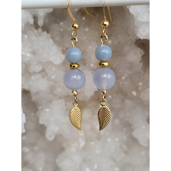 Boucles d'oreilles Gold Filled, Angélite et Calcédoine