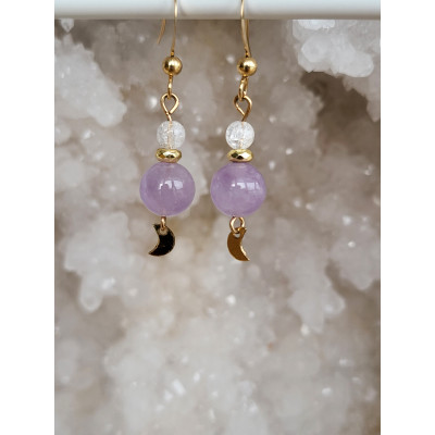 Boucle d'oreilles Gold filled, Améthyste claire et Cristal de roche craquelé