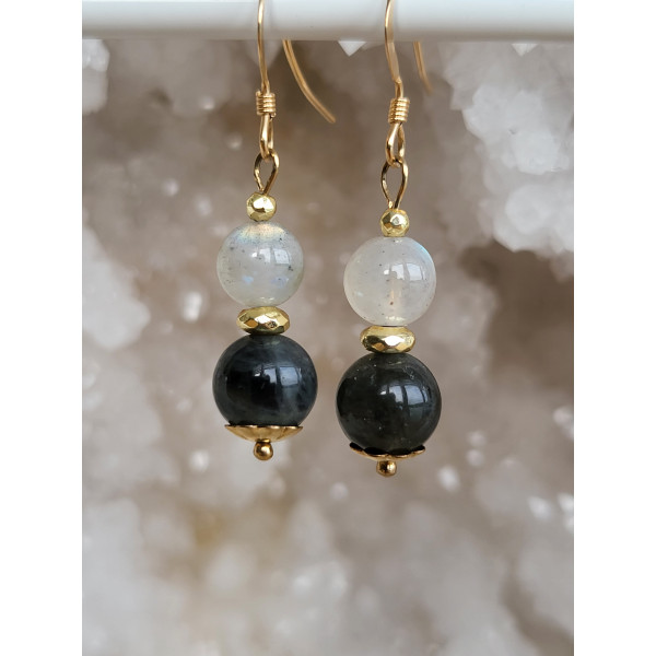 boucles d'oreilles Gold Filled, Labradorite claire et foncé