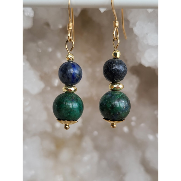 Boucles d'oreilles Gold Filled, Lapis Lazuli et Azurite-Malachite