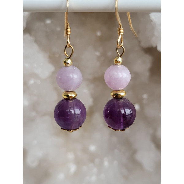 Boucles d'oreilles Gold Filled, Kunzite et Améthyste