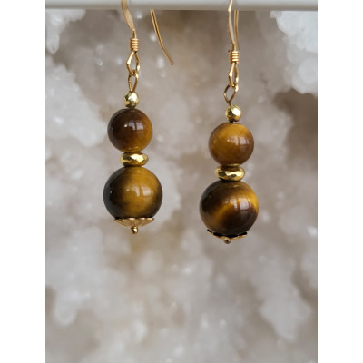 Boucles d'oreilles Gold Filled, Oeil de tigre