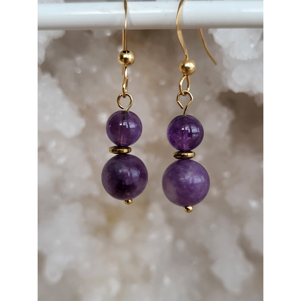 boucles d'oreilles Gold Filled, Améthyste et Lépidolite
