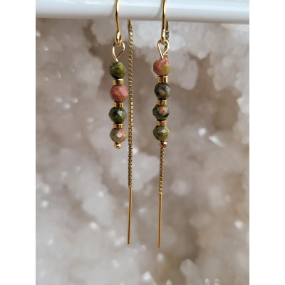Boucles d'oreilles Gold Filled, Unakite