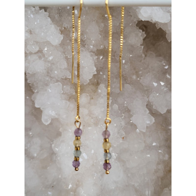 boucles d'oreilles Gold Filled et Fluorite multicolore