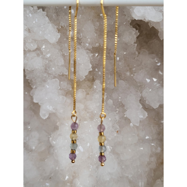 boucles d'oreilles Gold Filled et Fluorite multicolore