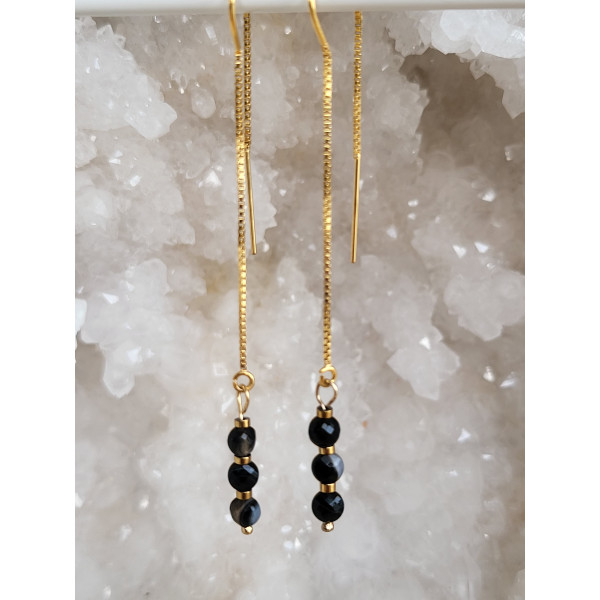 Boucles d'oreilles Gold Filled, Agate noire