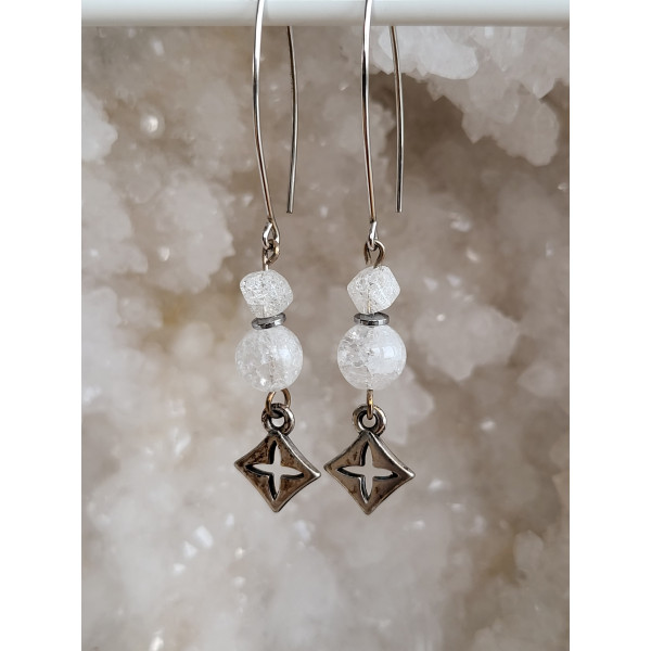 Boucles d'oreilles argent et Cristal de roche craquelé