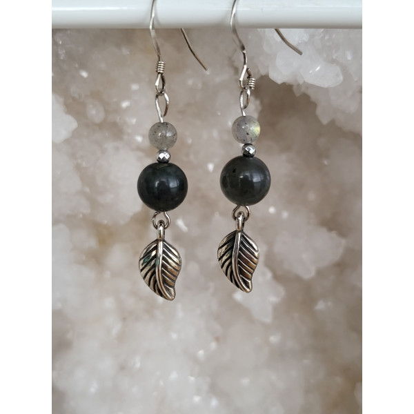 Boucles d'oreilles argent, Labradorite claire et foncée