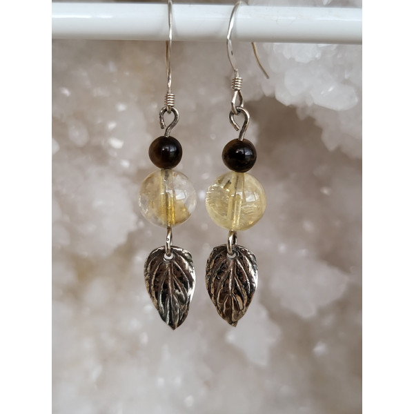 Boucles d'oreilles argent, Citrine et Oeil de tigre