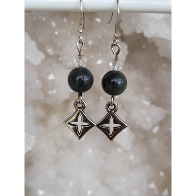 Boucles d'oreilles argent, Labradorite et Cristal de roche facetté