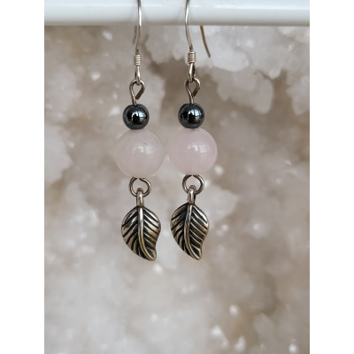 Boucles d'oreilles argent, Hématite et Quartz rose