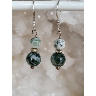 Boucles d'oreilles argent, Agate mousse dentritique