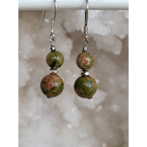 Boucles d'oreille argent et Unakite
