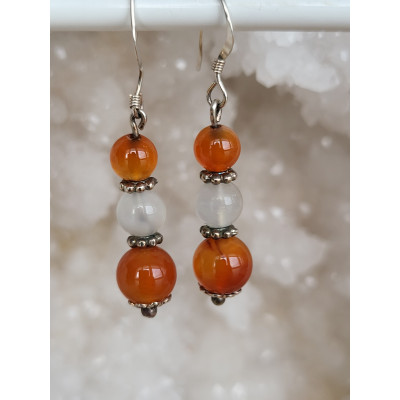 Boucles d'oreilles argent, Cornaline et Pierre de Lune