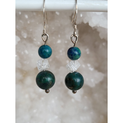 Boucles d'oreilles argent, Apatite et Cristal de roche craquelé