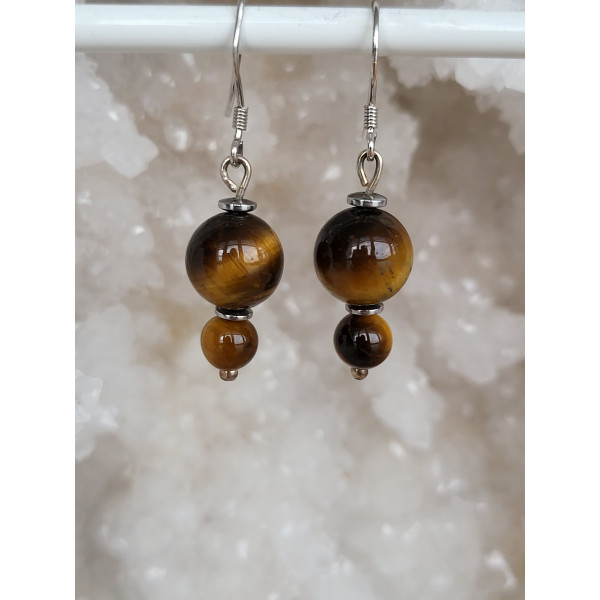 Boucles d'oreilles argent et Oeil de tigre