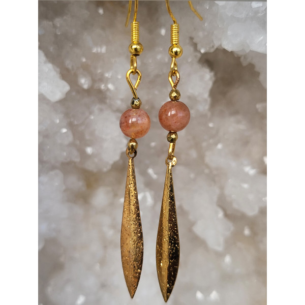 Boucles d'oreilles acier inoxydable doré, Pierres du soleil